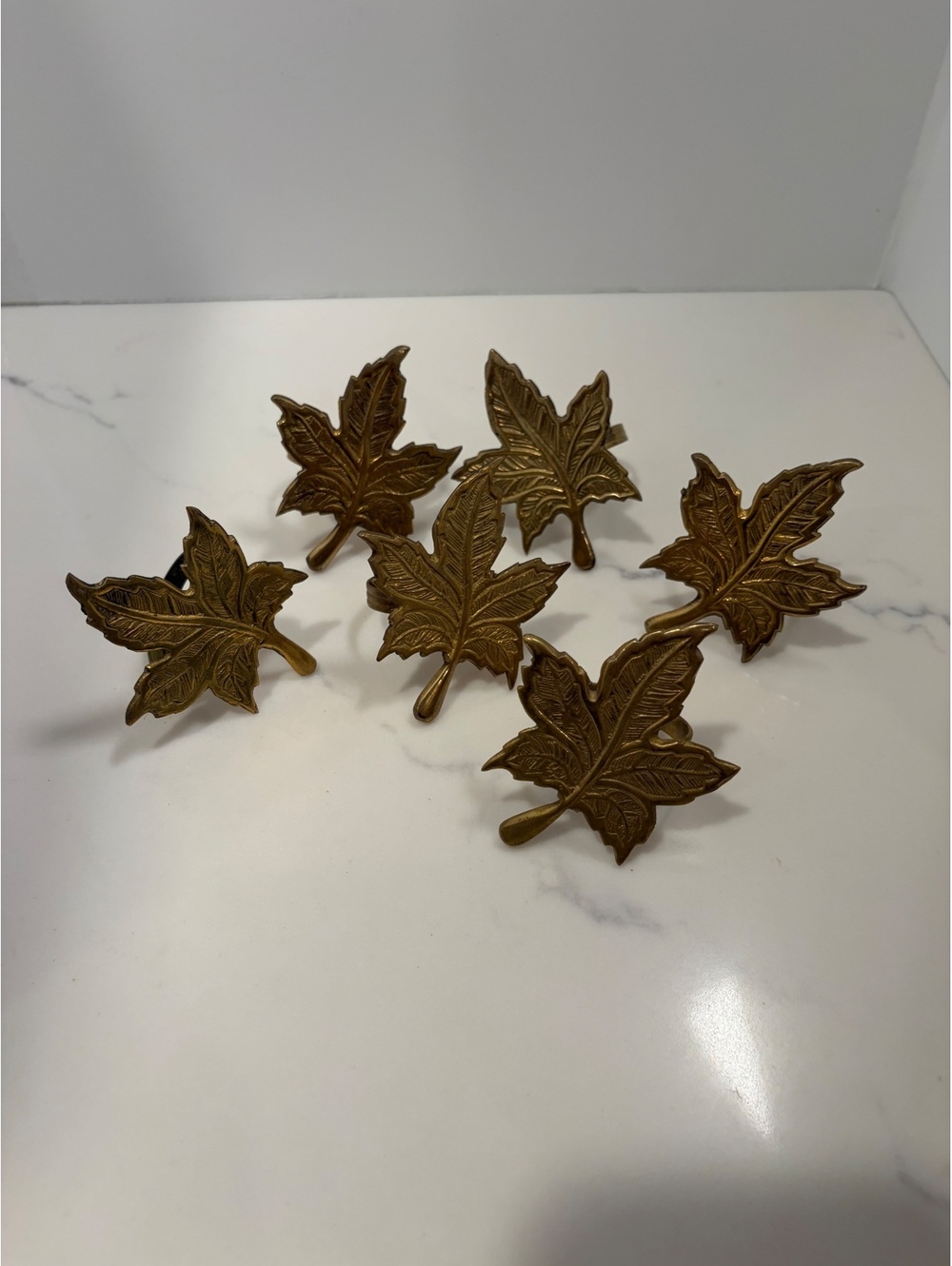 Vintage Set of 6 Vintage Brass Maple Leaf Napkin Rings